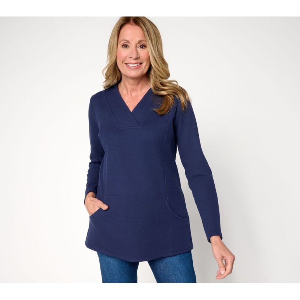 Denim & Co. Women's Top Sz M Make Your Selection: Waffle Knit Blue